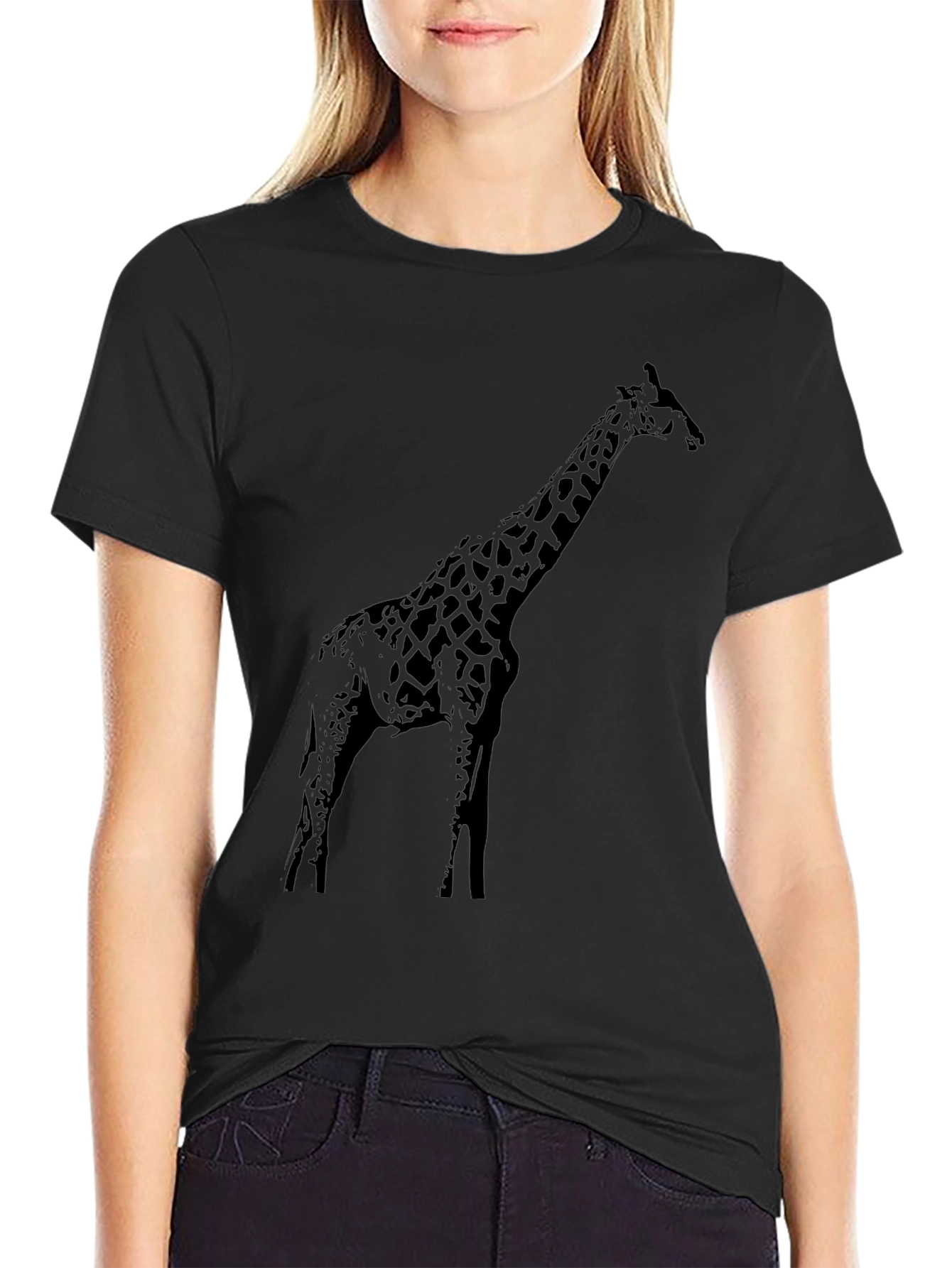Giraffe Graphic Tee - Black Cotton T-Shirt