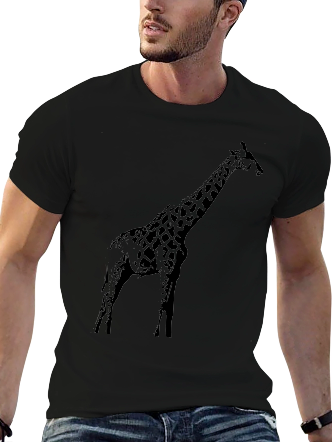 Giraffe Graphic Tee - Black Cotton T-Shirt