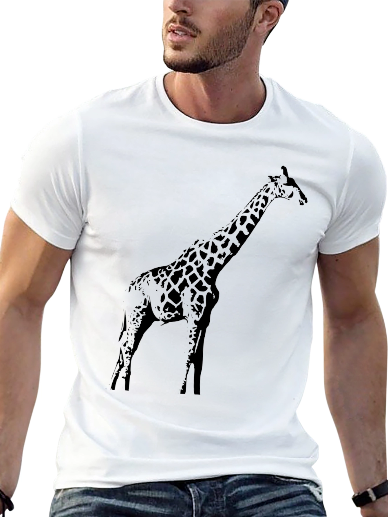 Giraffe Graphic Tee - Black Cotton T-Shirt
