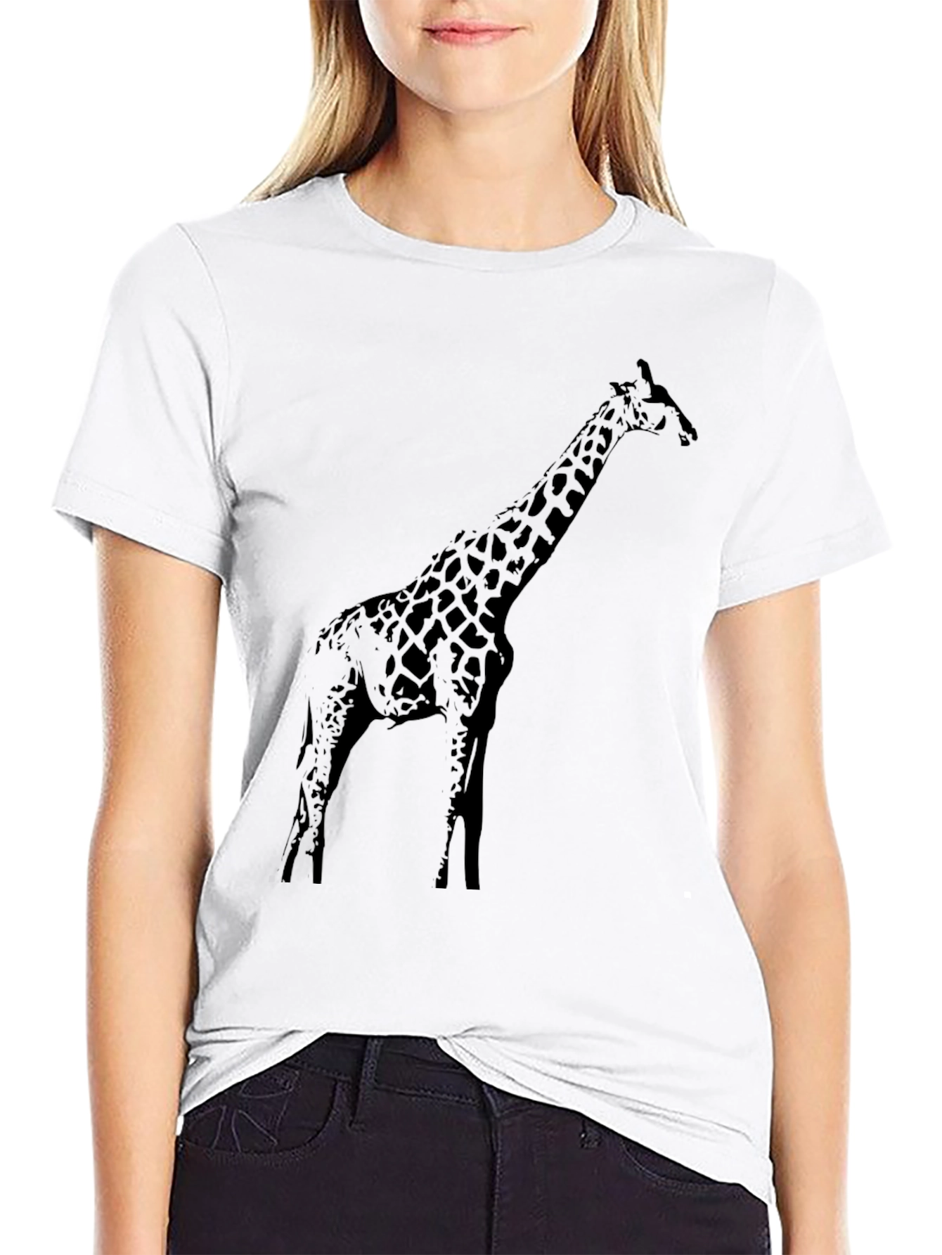 Giraffe Graphic Tee - Black Cotton T-Shirt