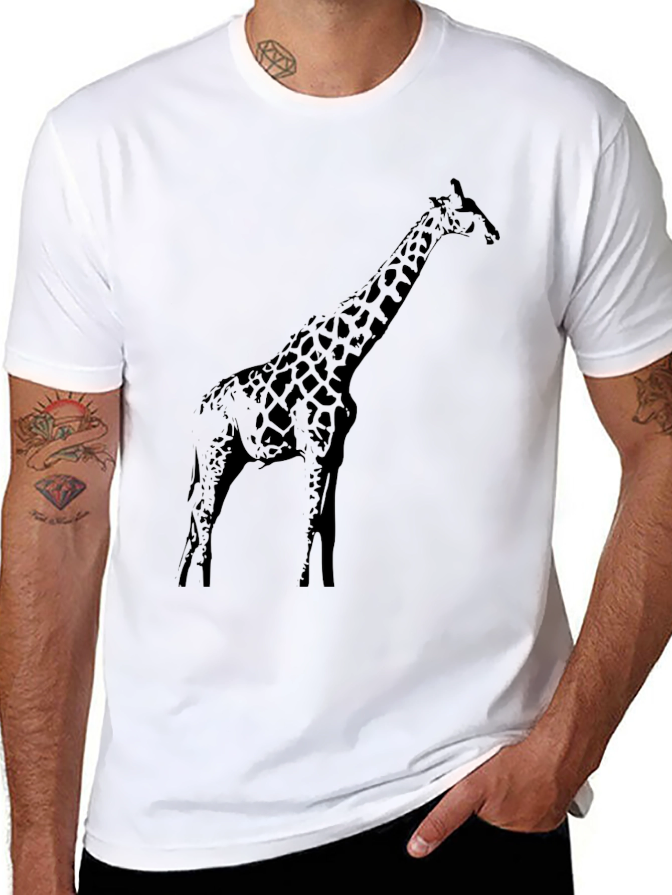 Giraffe Graphic Tee - Black Cotton T-Shirt