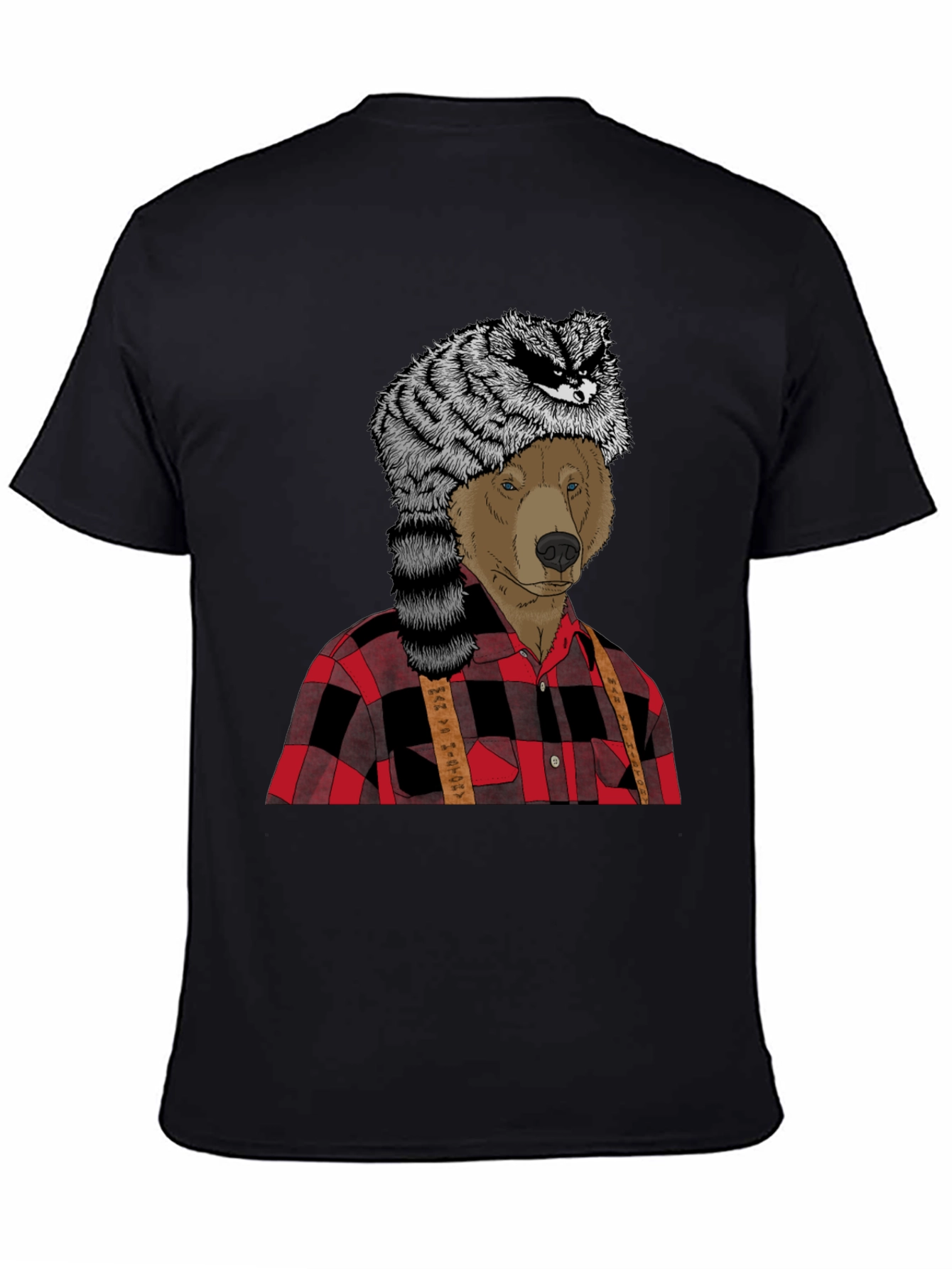 Bear in Raccoon Hat Lumberjack T-Shirt
