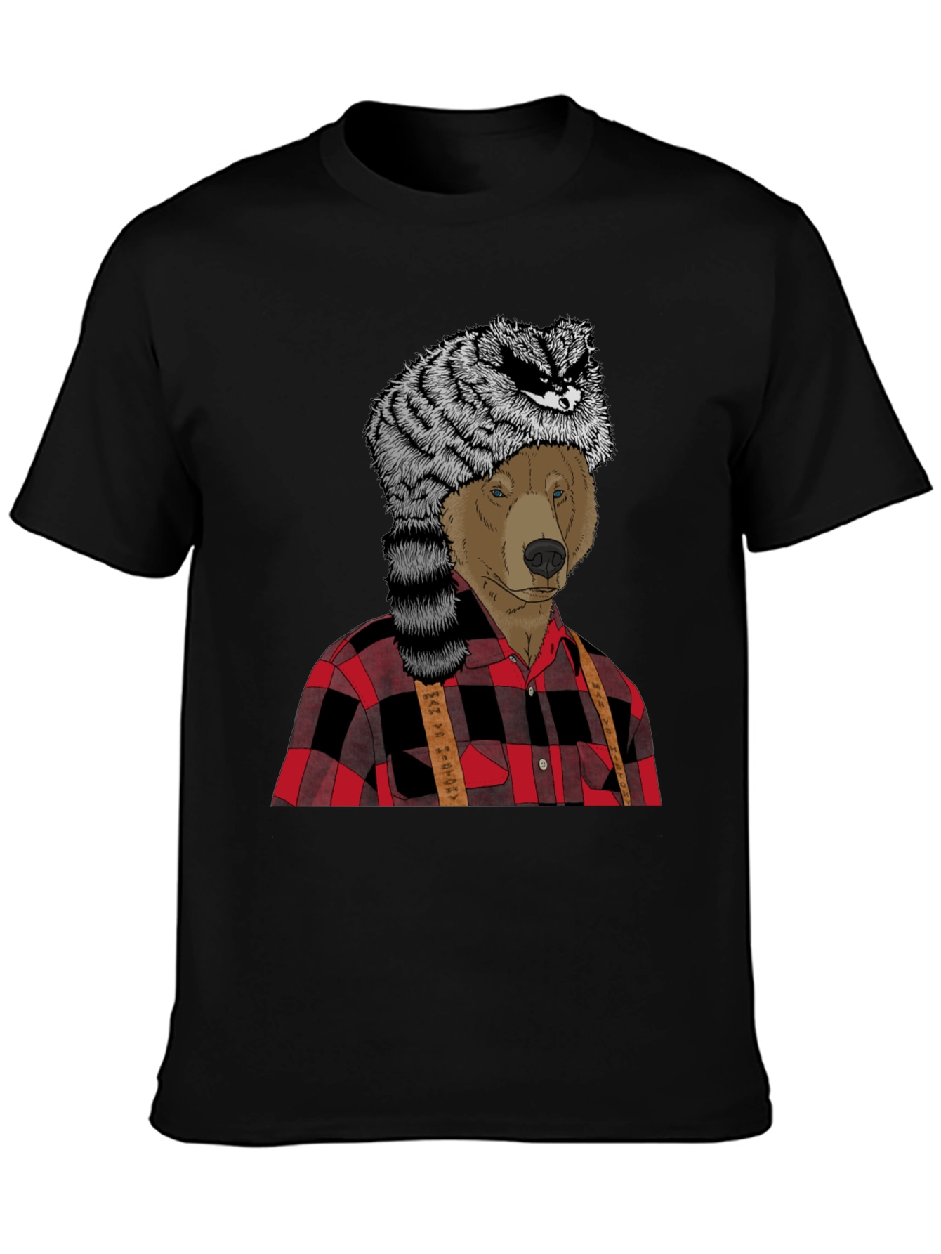 Bear in Raccoon Hat Lumberjack T-Shirt