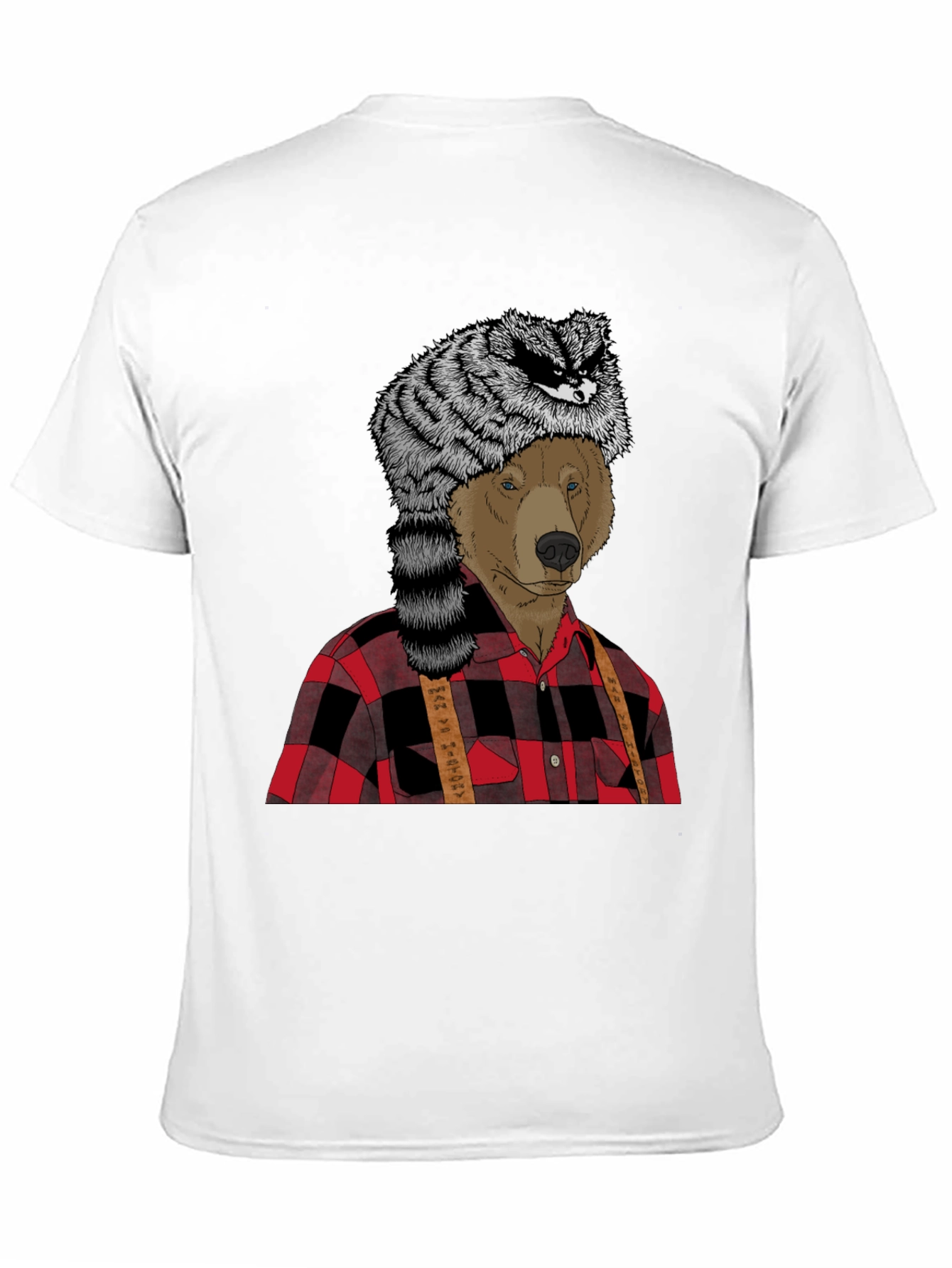 Bear in Raccoon Hat Lumberjack T-Shirt