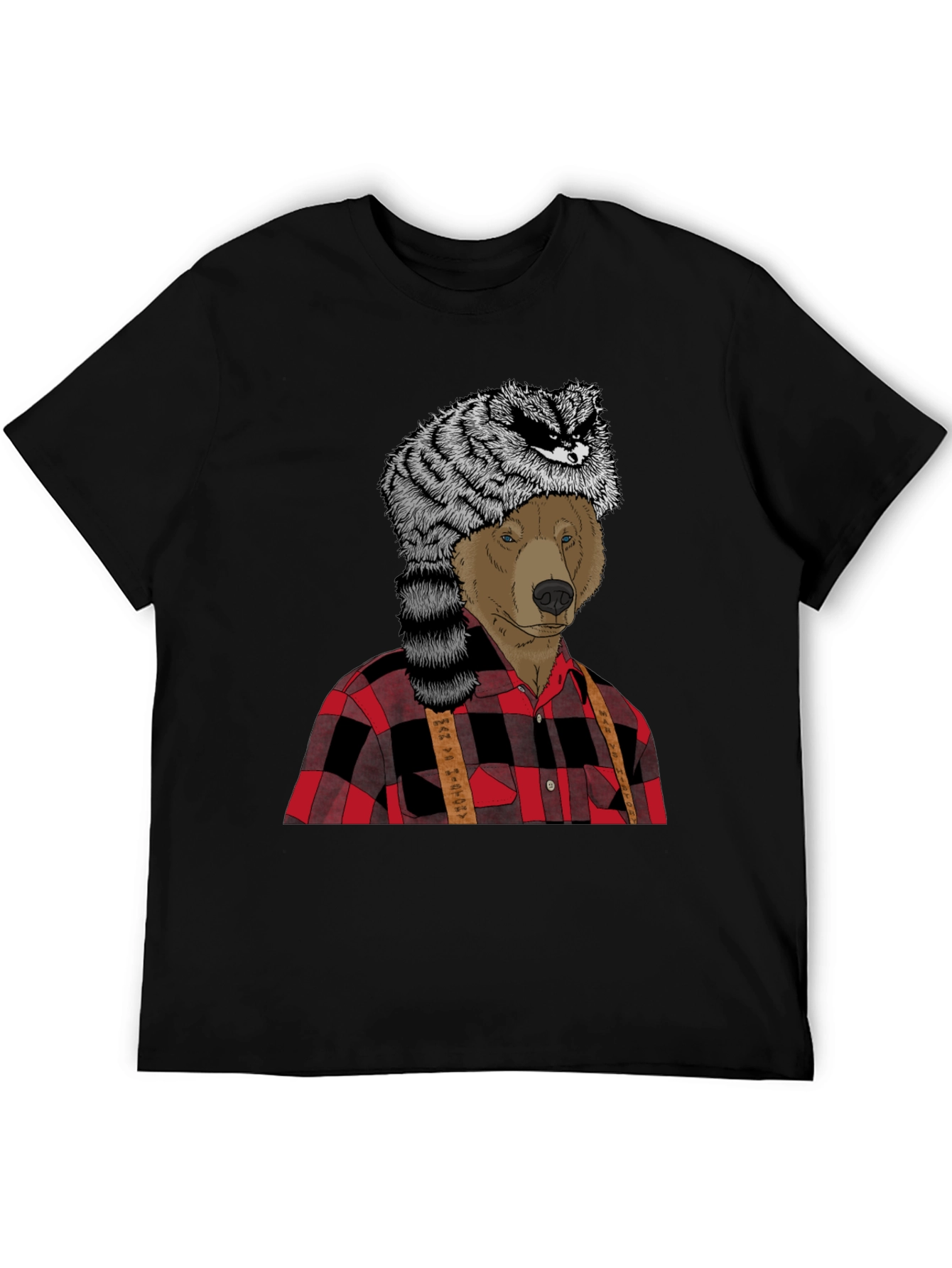 Bear in Raccoon Hat Lumberjack T-Shirt