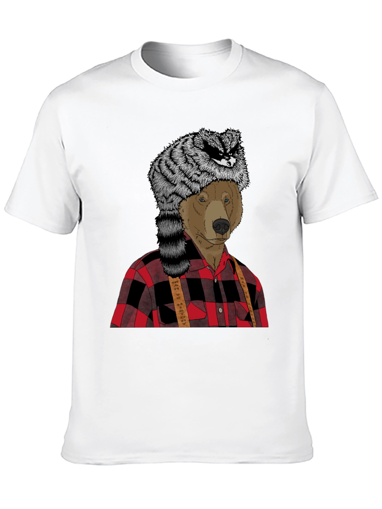 Bear in Raccoon Hat Lumberjack T-Shirt
