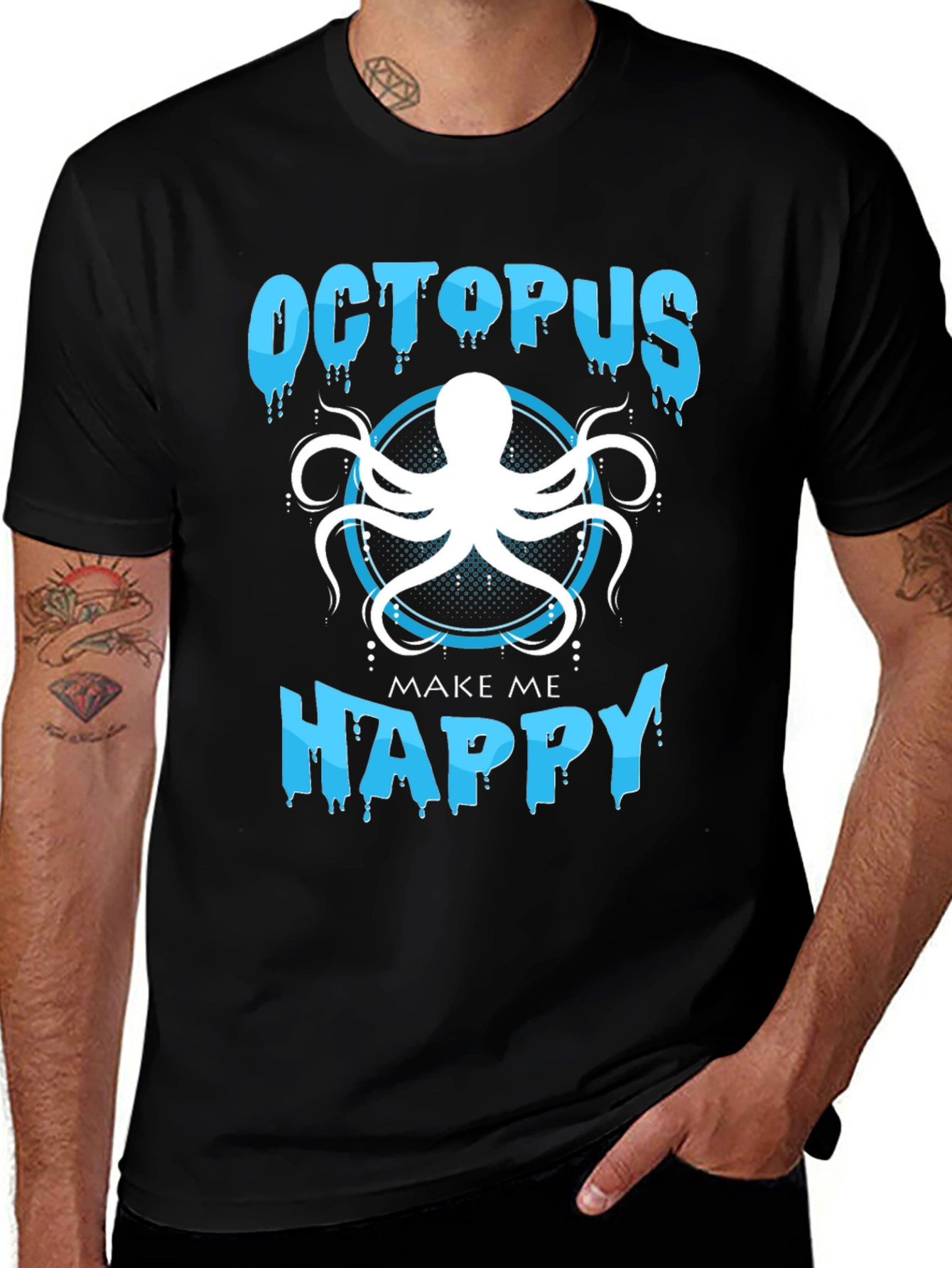 Octopus Make Me Happy Black T-Shirt