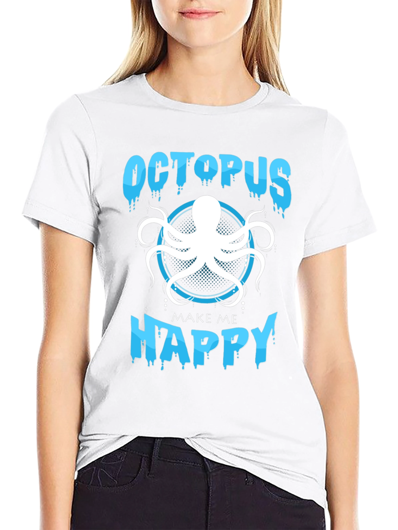 Octopus Make Me Happy Black T-Shirt