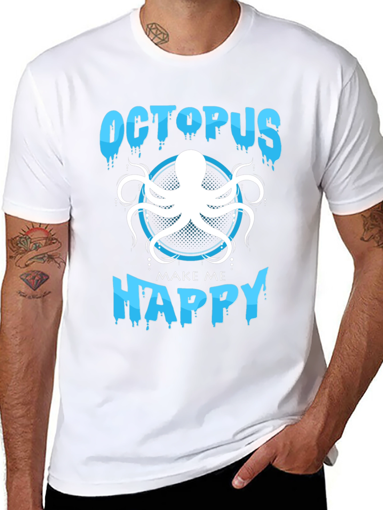 Octopus Make Me Happy Black T-Shirt