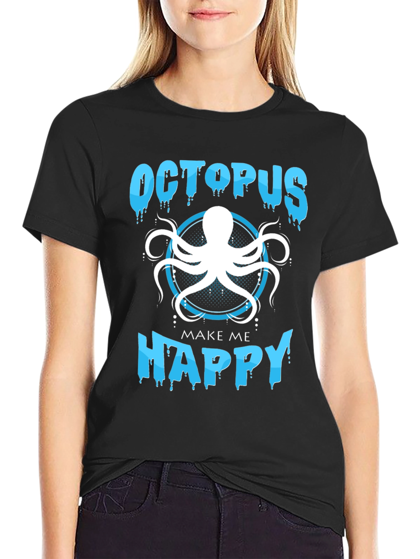 Octopus Make Me Happy Black T-Shirt