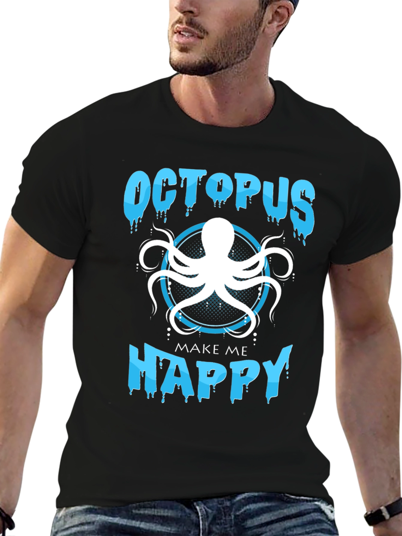 Octopus Make Me Happy Black T-Shirt