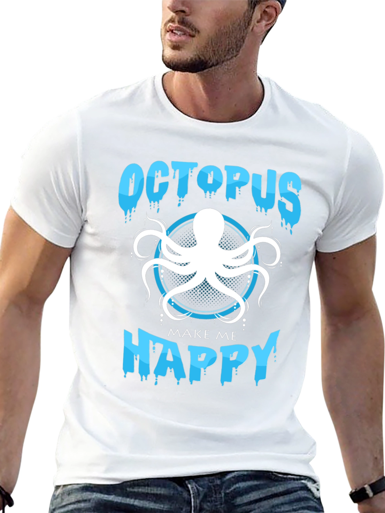 Octopus Make Me Happy Black T-Shirt