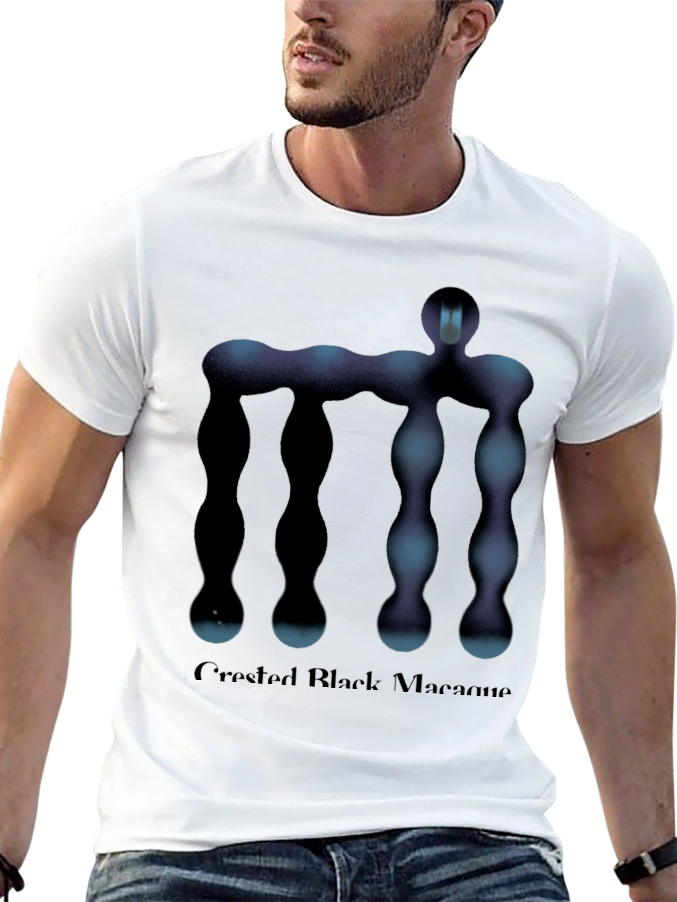 Abstract Figure Graphic Tee - Black Cotton T-Shirt