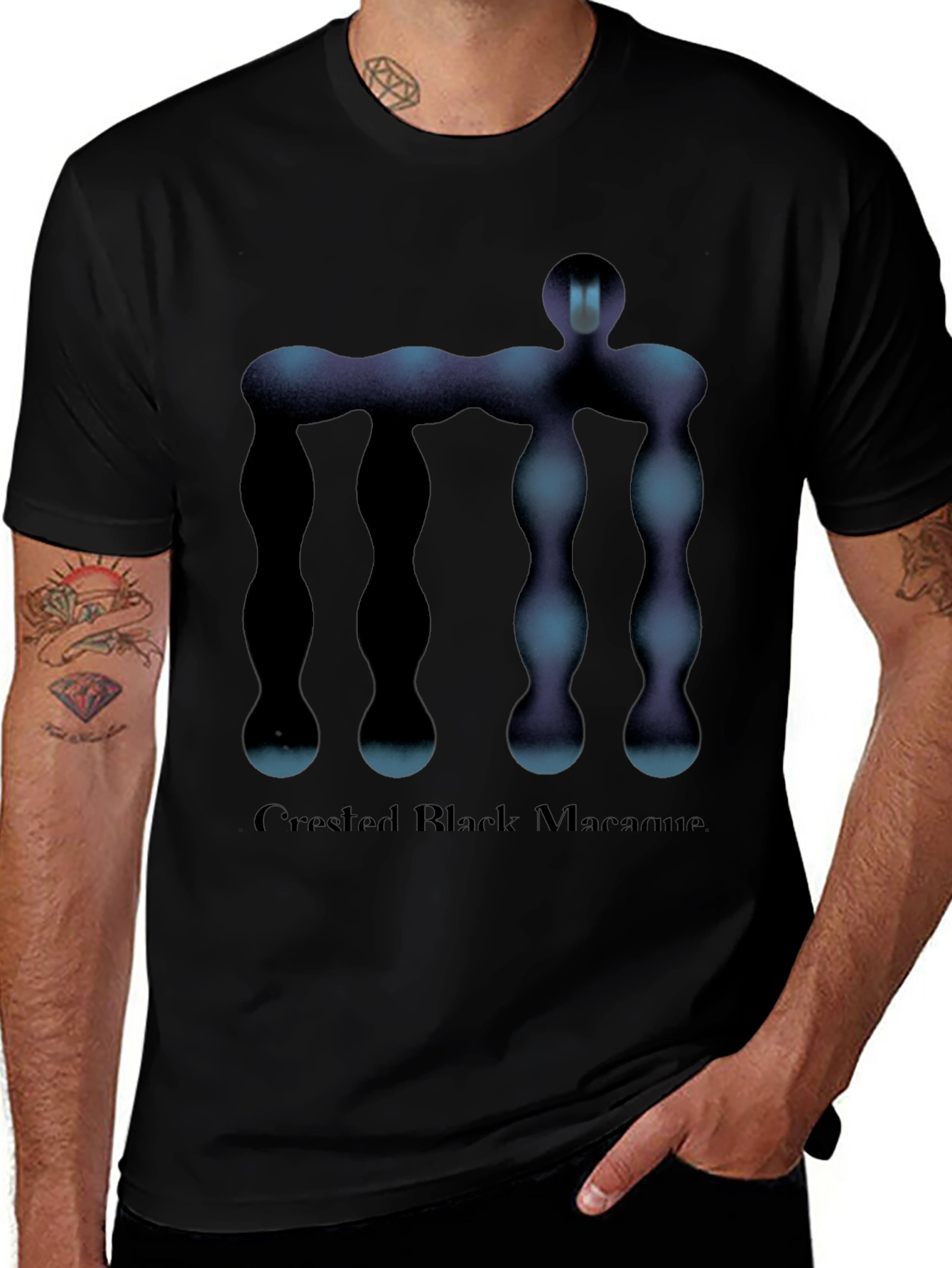 Abstract Figure Graphic Tee - Black Cotton T-Shirt