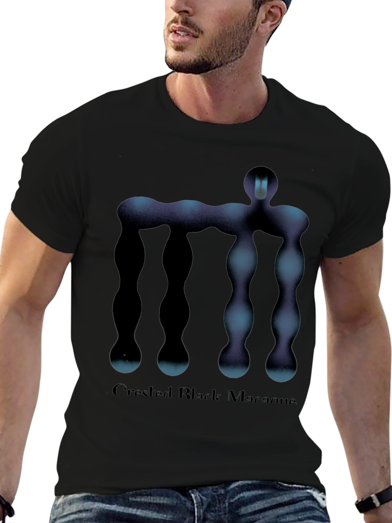 Abstract Figure Graphic Tee - Black Cotton T-Shirt