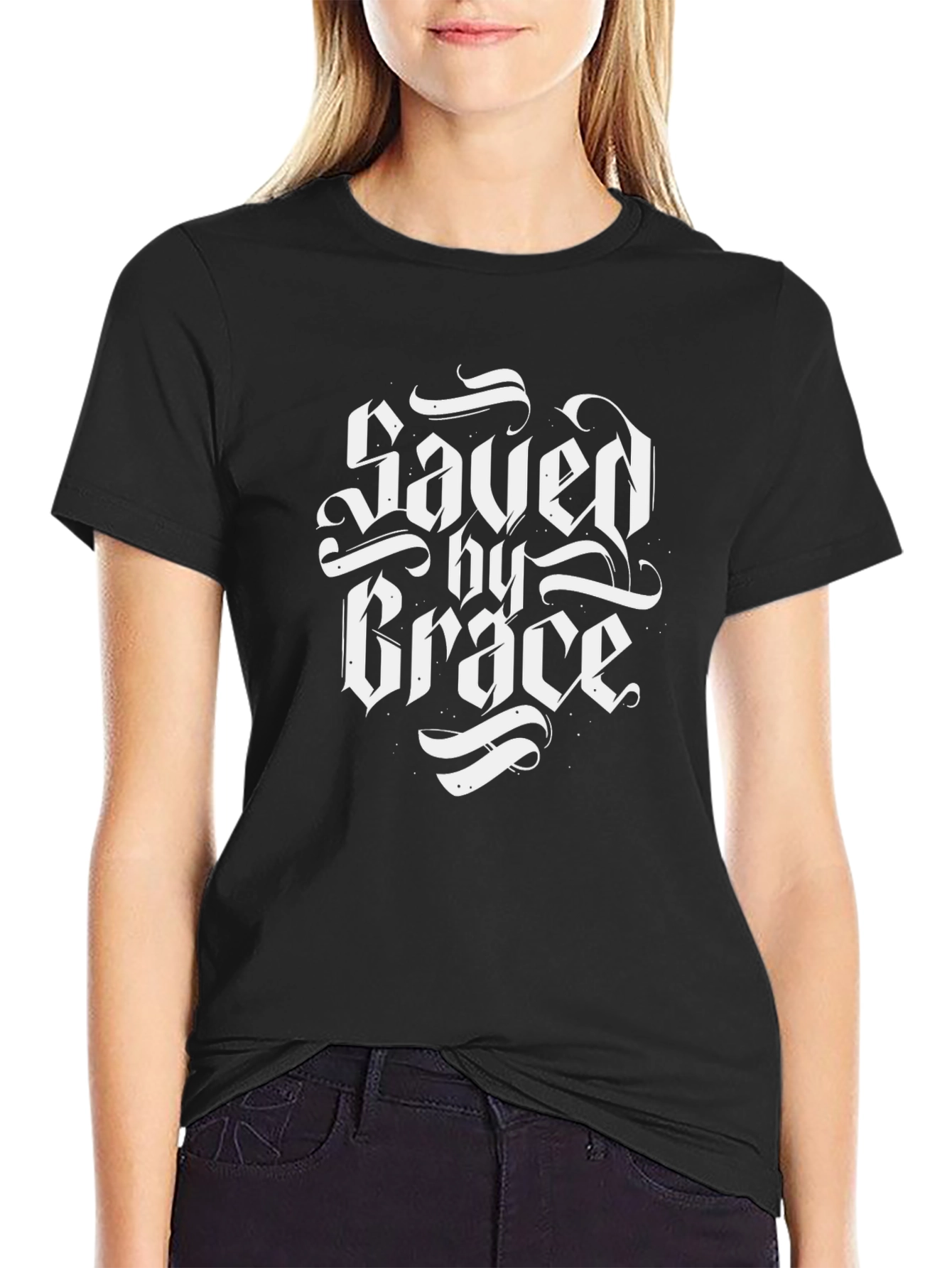 Saved by Grace Black T-Shirt - Christian Faith Apparel