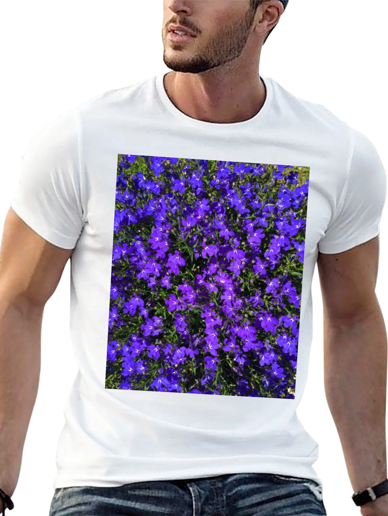 Floral Print Tee: Purple Lobelia Flower Shirt