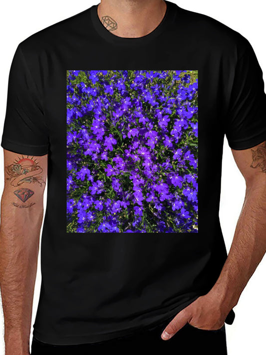 Floral Print Tee: Purple Lobelia Flower Shirt