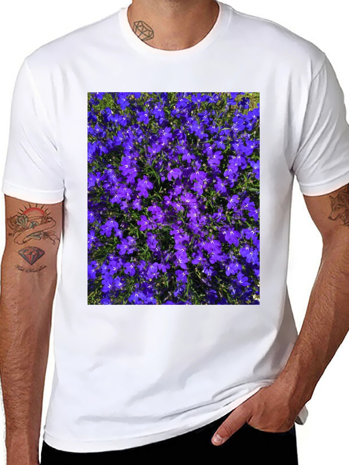 Floral Print Tee: Purple Lobelia Flower Shirt