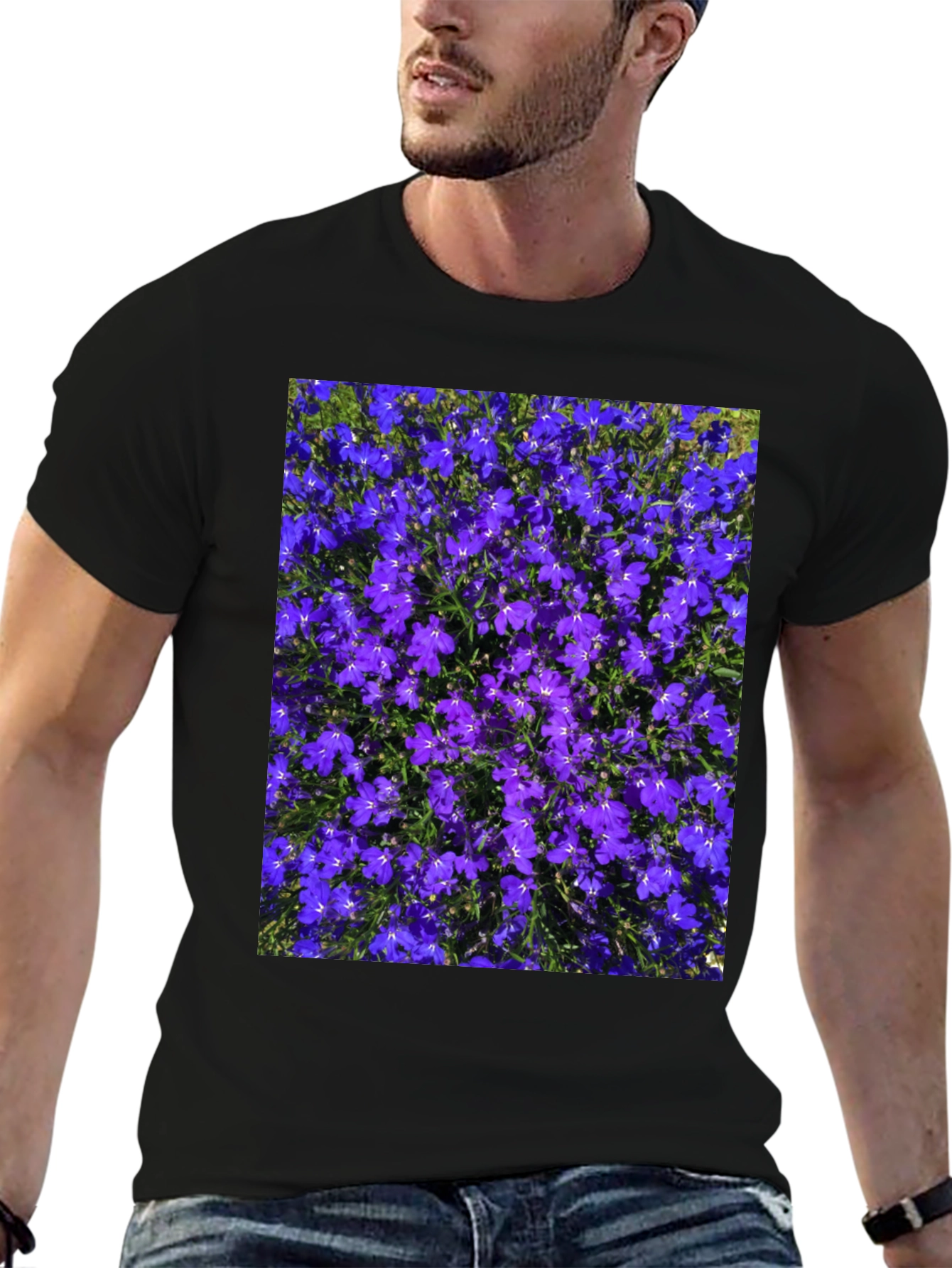 Floral Print Tee: Purple Lobelia Flower Shirt
