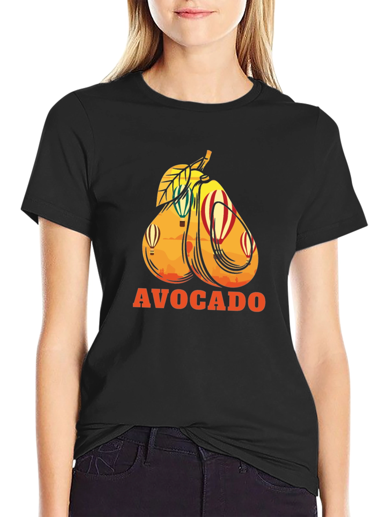 Avocado Hot Air Balloon Black Graphic Tee