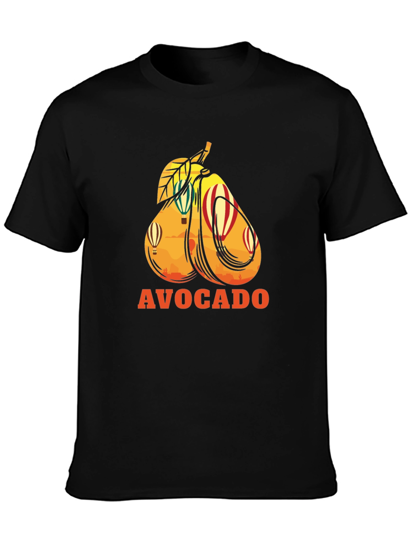 Avocado Hot Air Balloon Black Graphic Tee