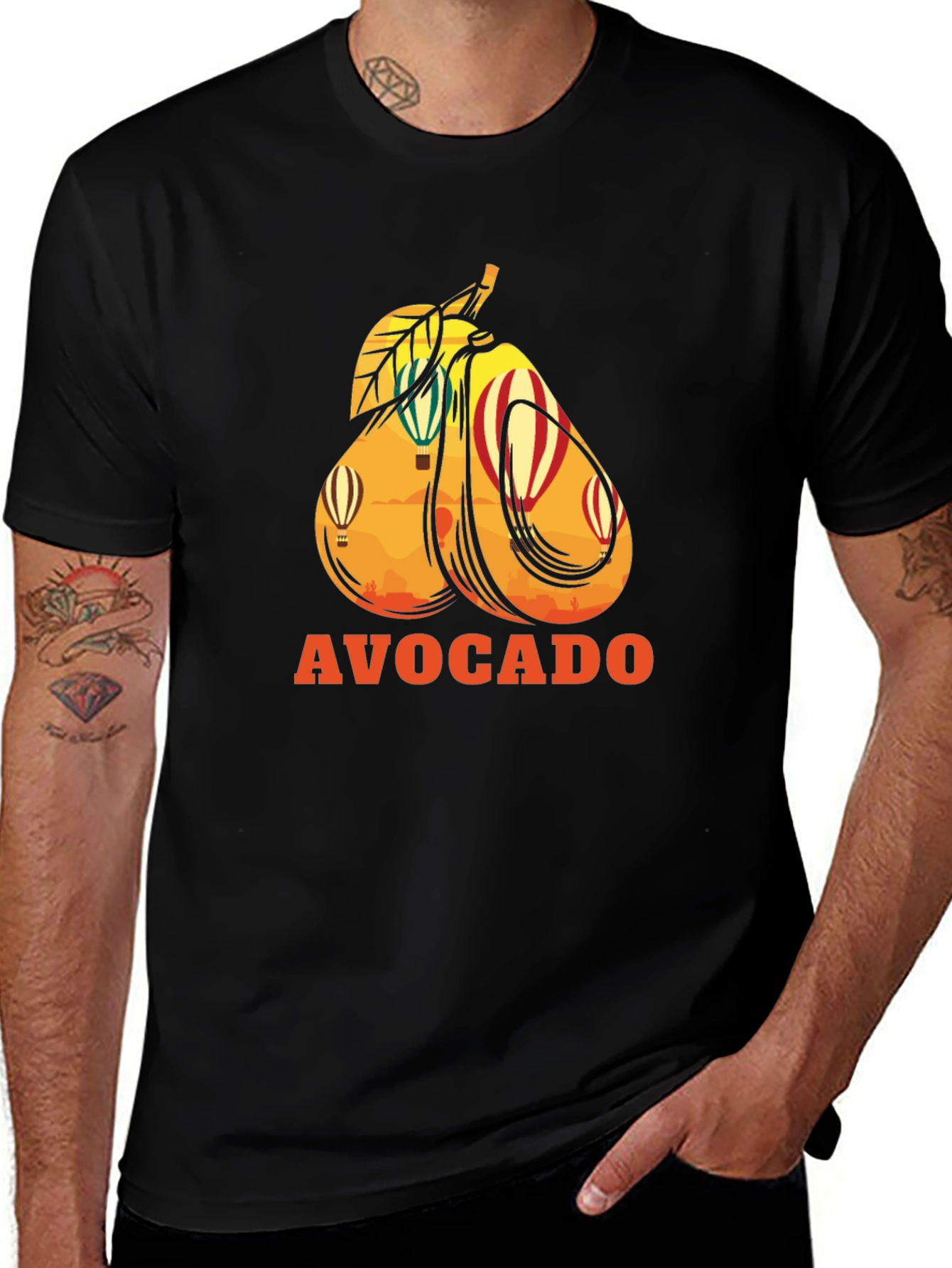 Avocado Hot Air Balloon Black Graphic Tee