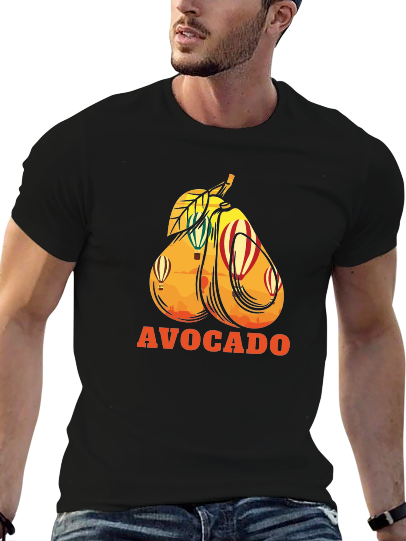 Avocado Hot Air Balloon Black Graphic Tee
