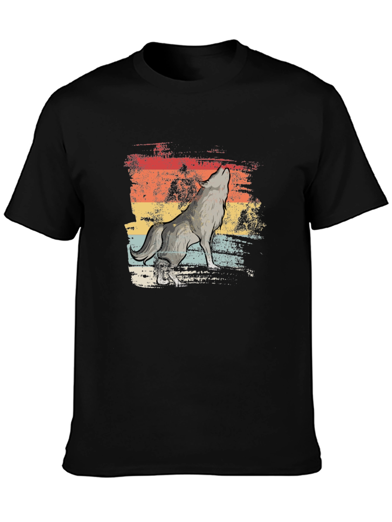 Retro Howling Wolf T-Shirt - Distressed Graphic Tee