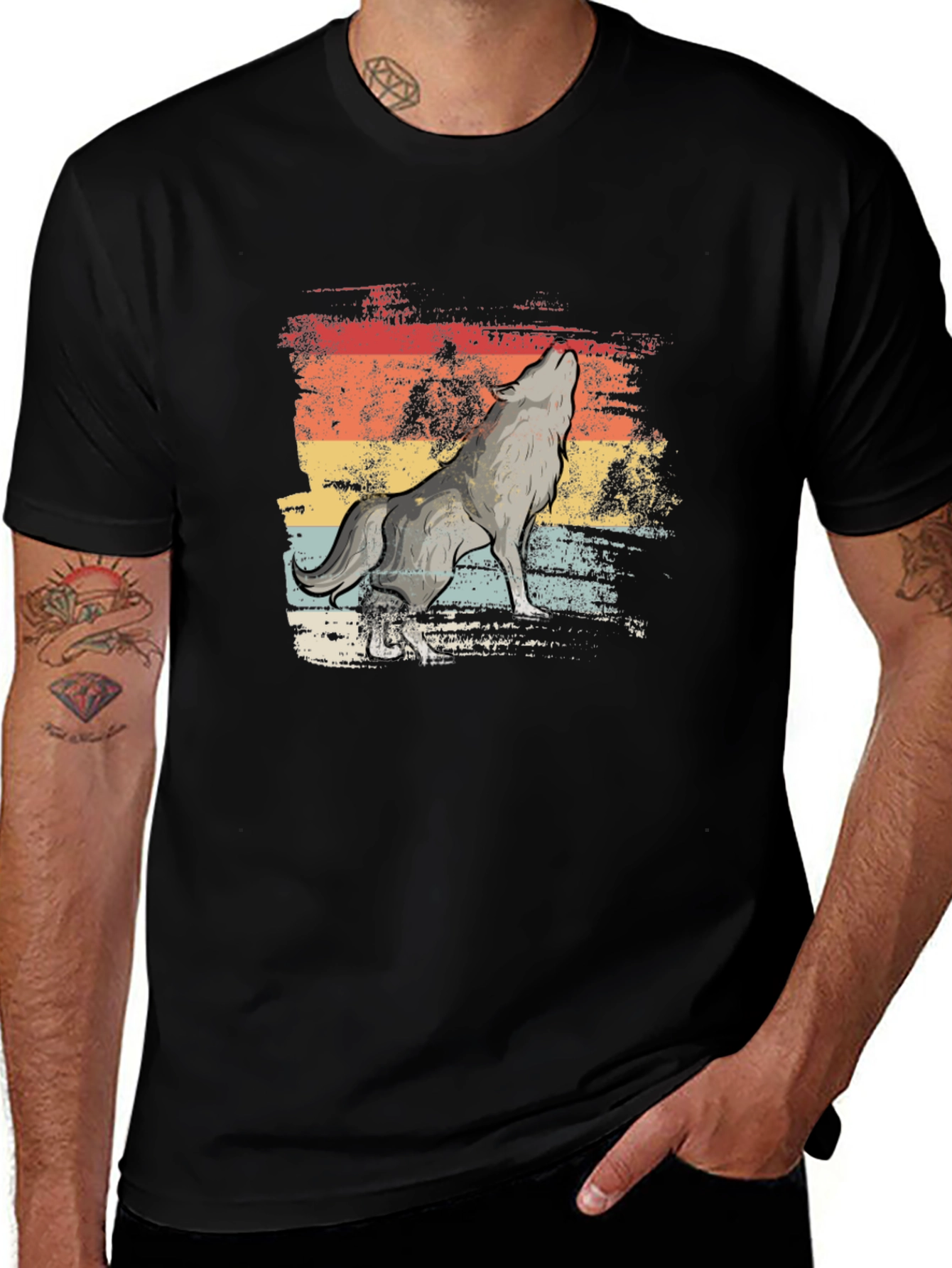 Retro Howling Wolf T-Shirt - Distressed Graphic Tee