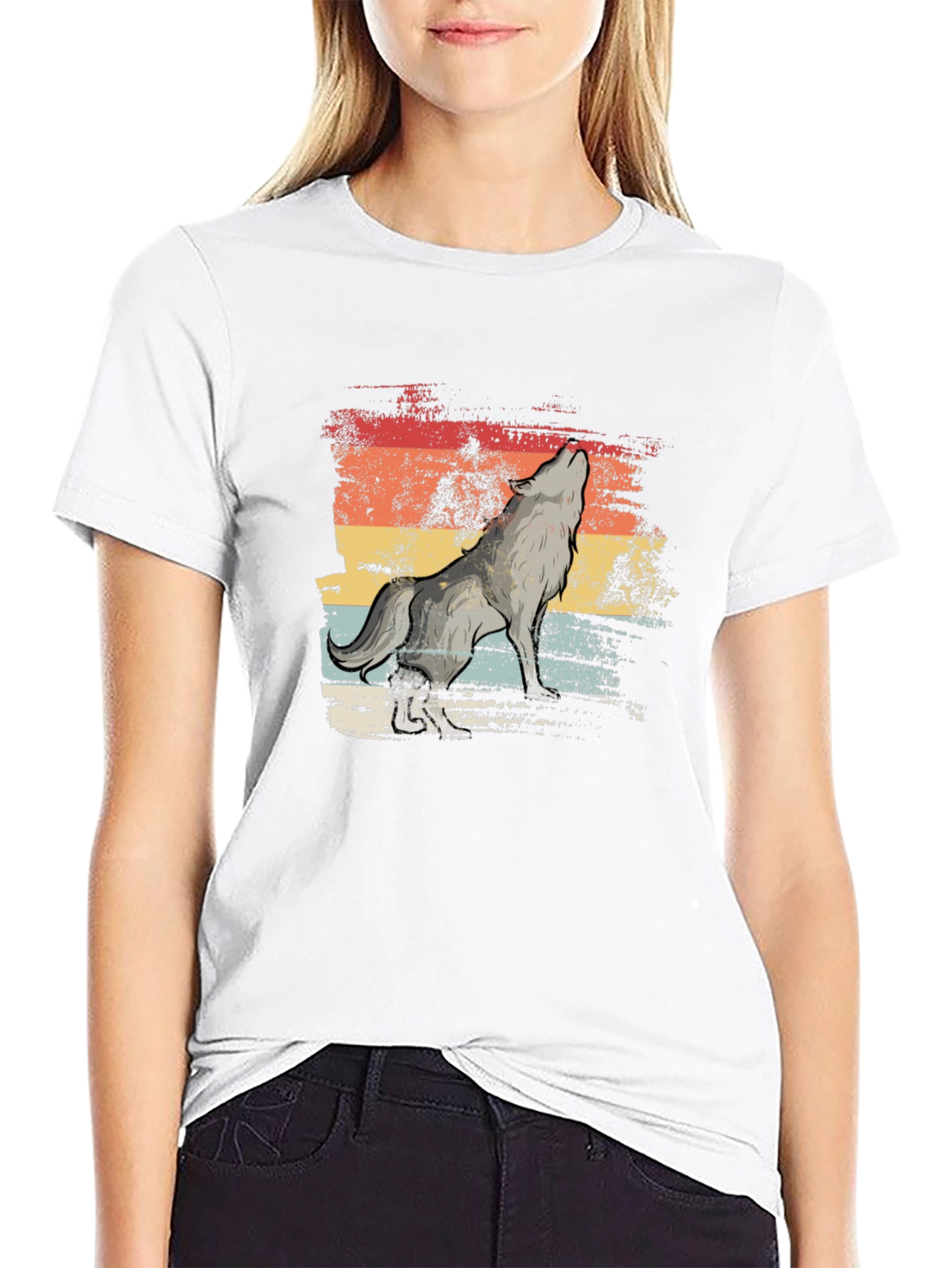 Retro Howling Wolf T-Shirt - Distressed Graphic Tee