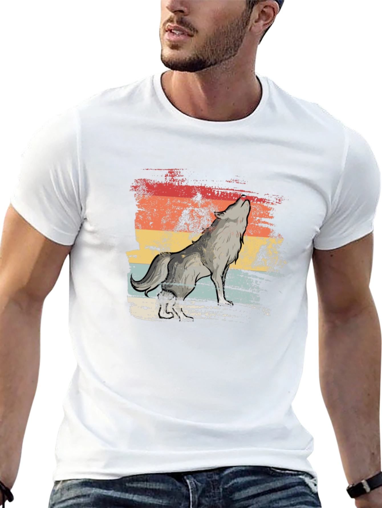 Retro Howling Wolf T-Shirt - Distressed Graphic Tee