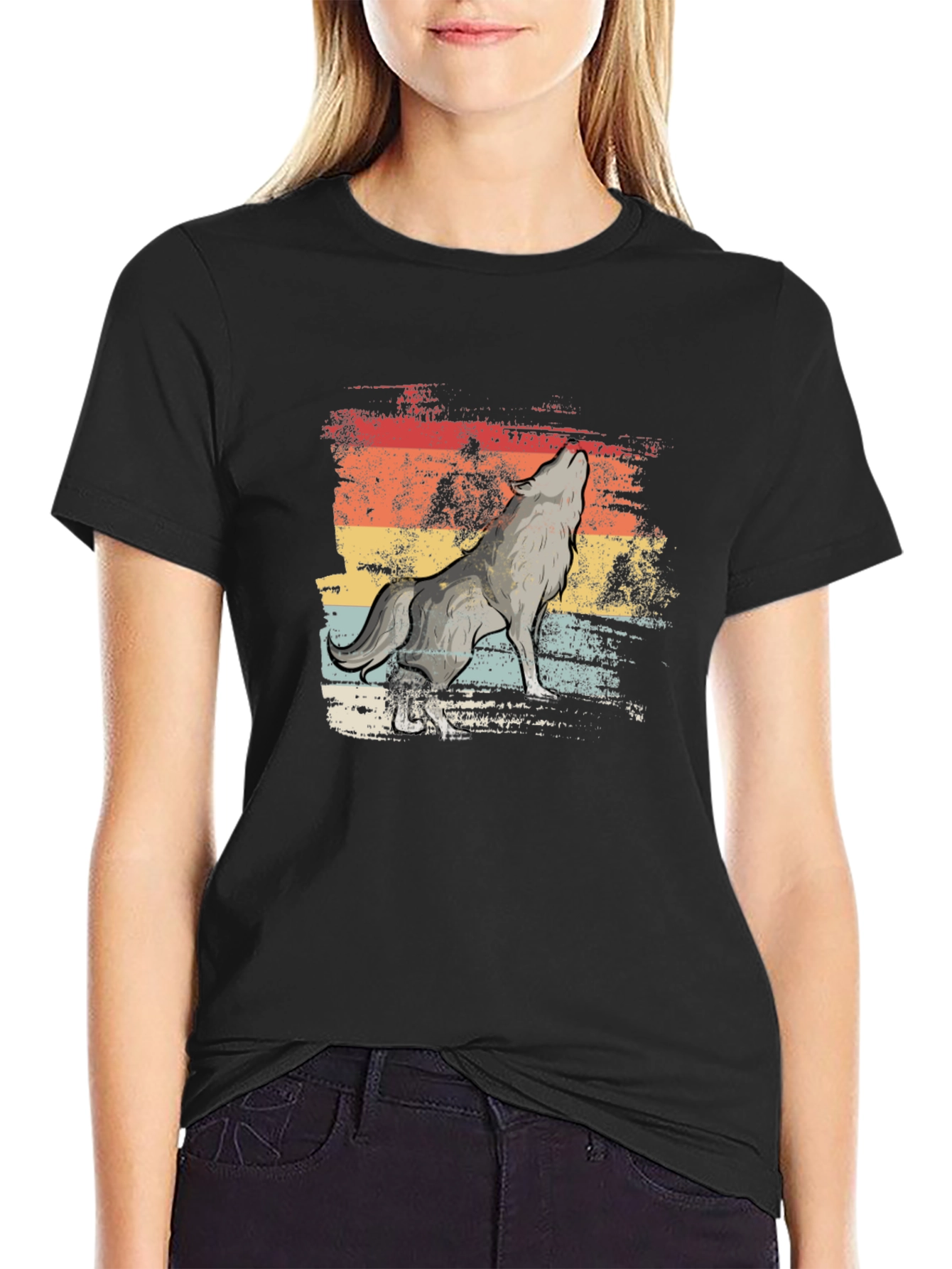 Retro Howling Wolf T-Shirt - Distressed Graphic Tee