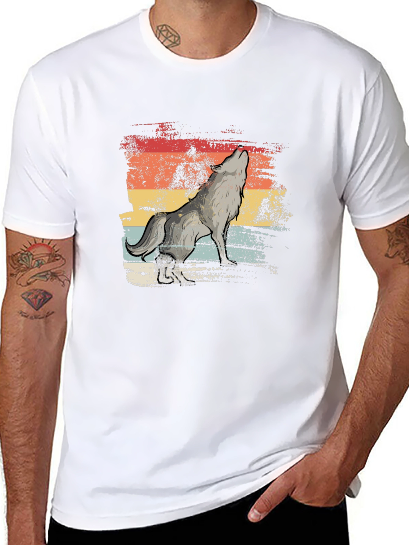 Retro Howling Wolf T-Shirt - Distressed Graphic Tee