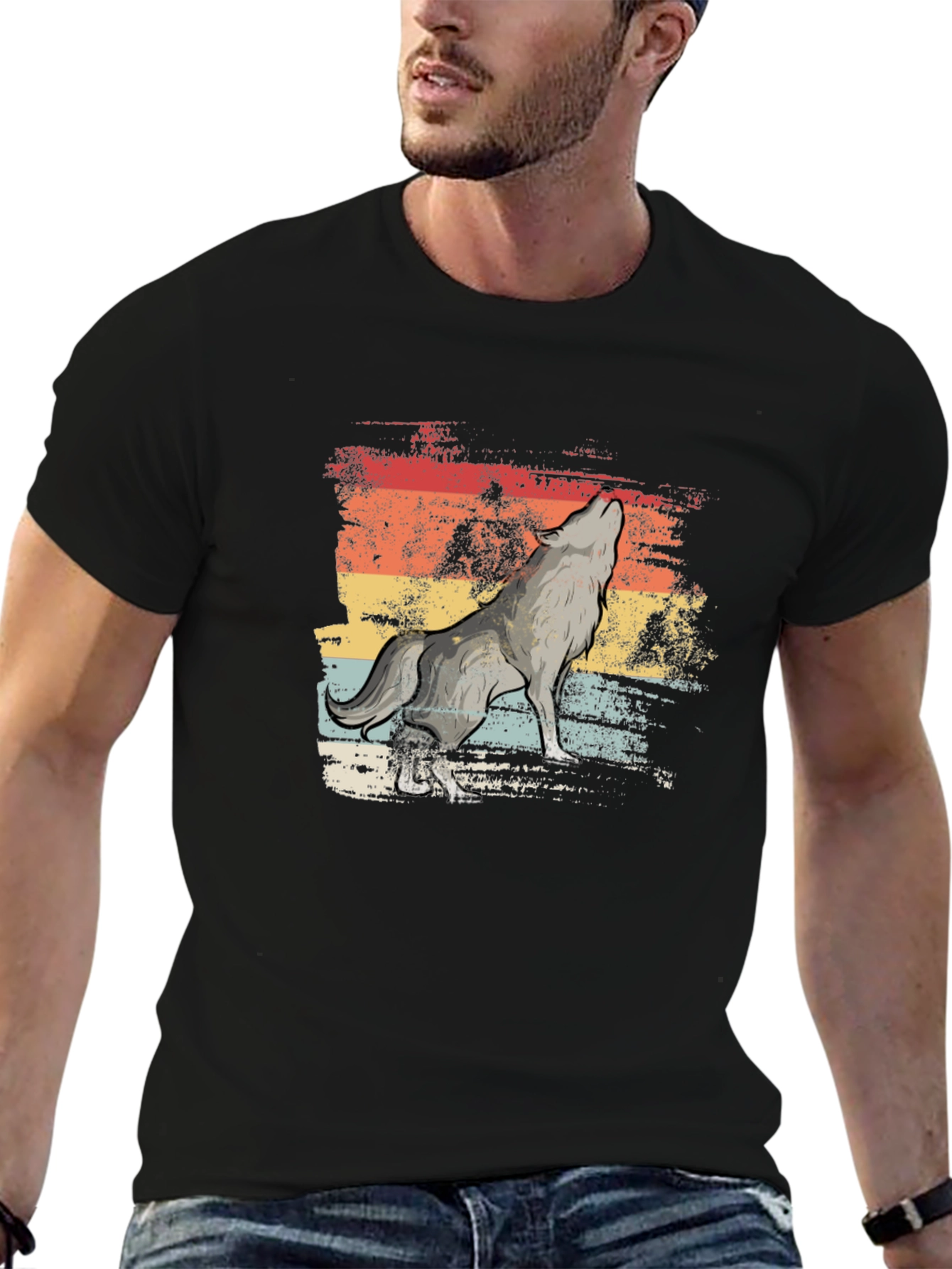 Retro Howling Wolf T-Shirt - Distressed Graphic Tee