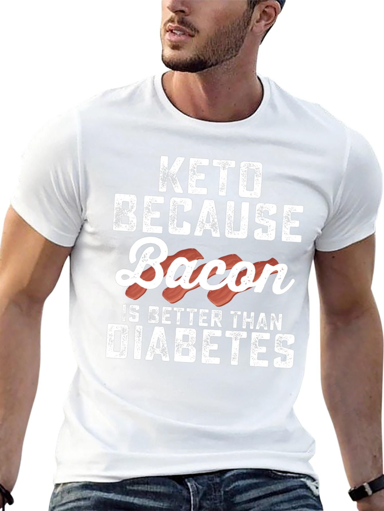 Keto Because Bacon T-Shirt Funny Graphic Tee