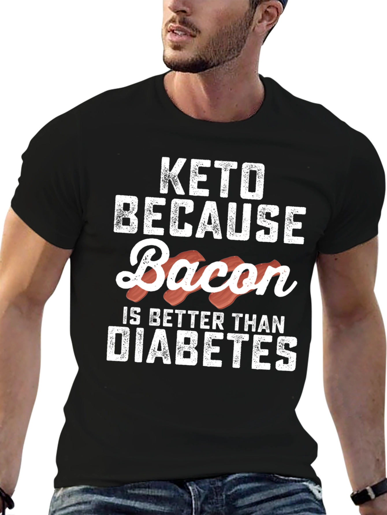 Keto Because Bacon T-Shirt Funny Graphic Tee