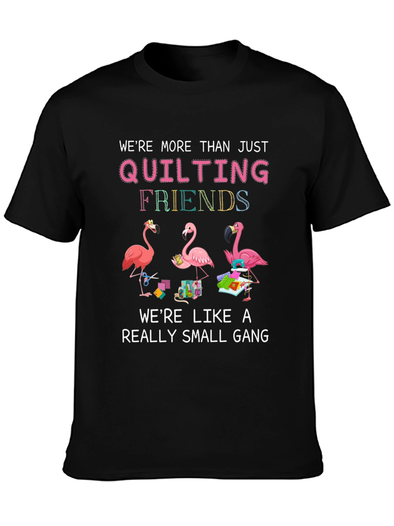 Quilting Friends Flamingo Black T-Shirt