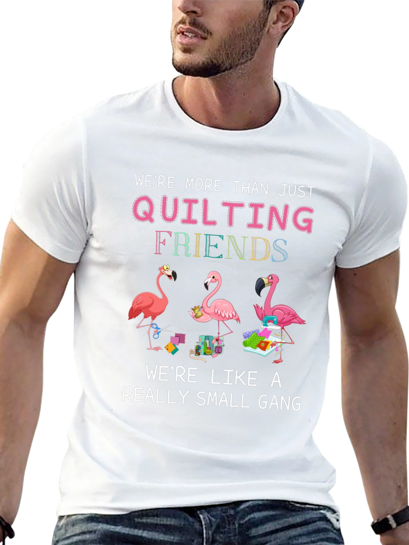Quilting Friends Flamingo Black T-Shirt