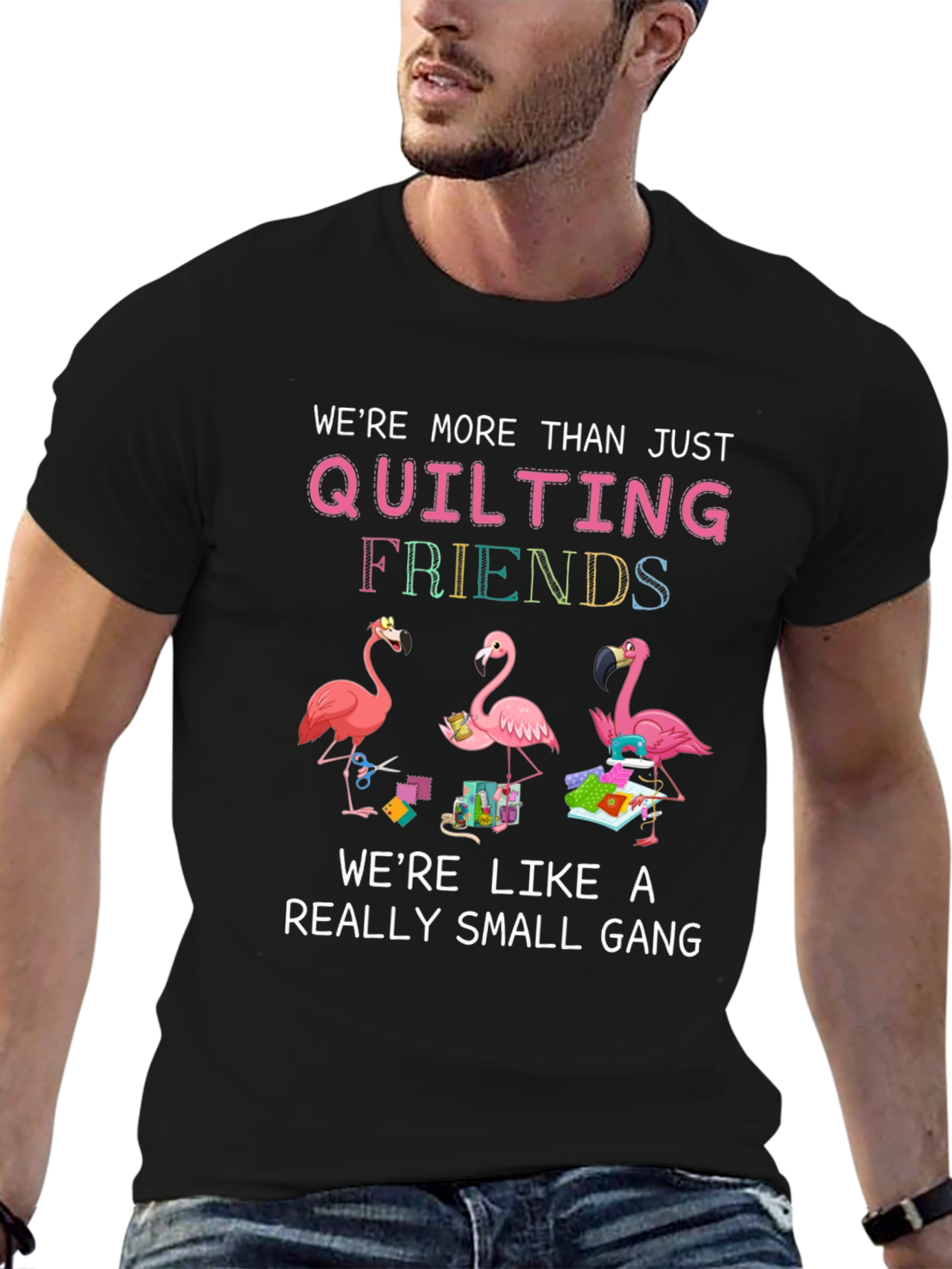 Quilting Friends Flamingo Black T-Shirt