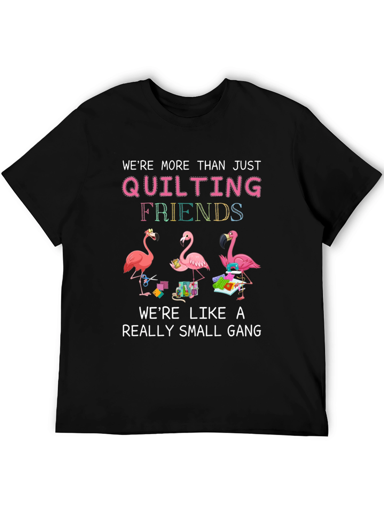 Quilting Friends Flamingo Black T-Shirt