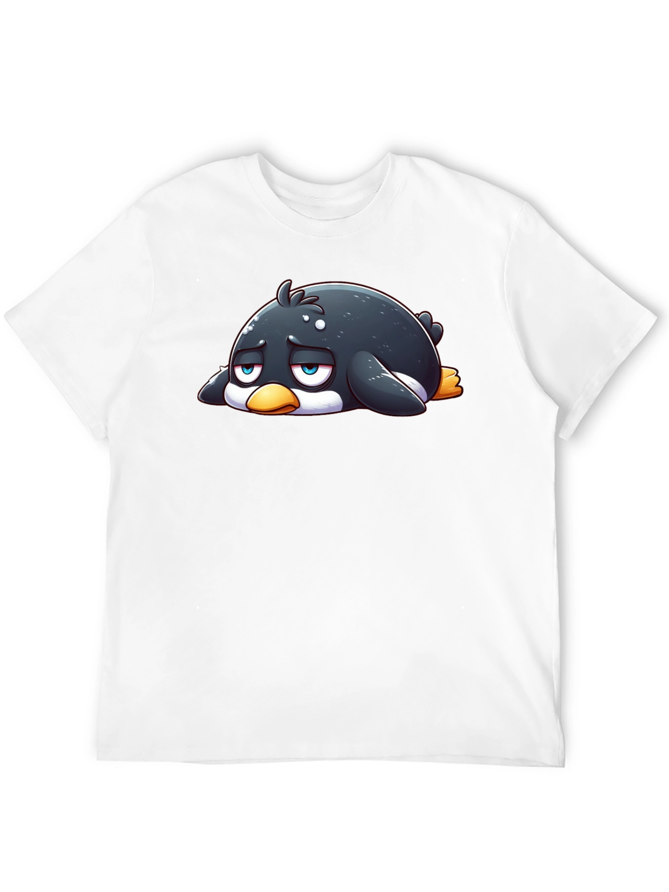 Sad Penguin Graphic Tee - Black Cotton Blend