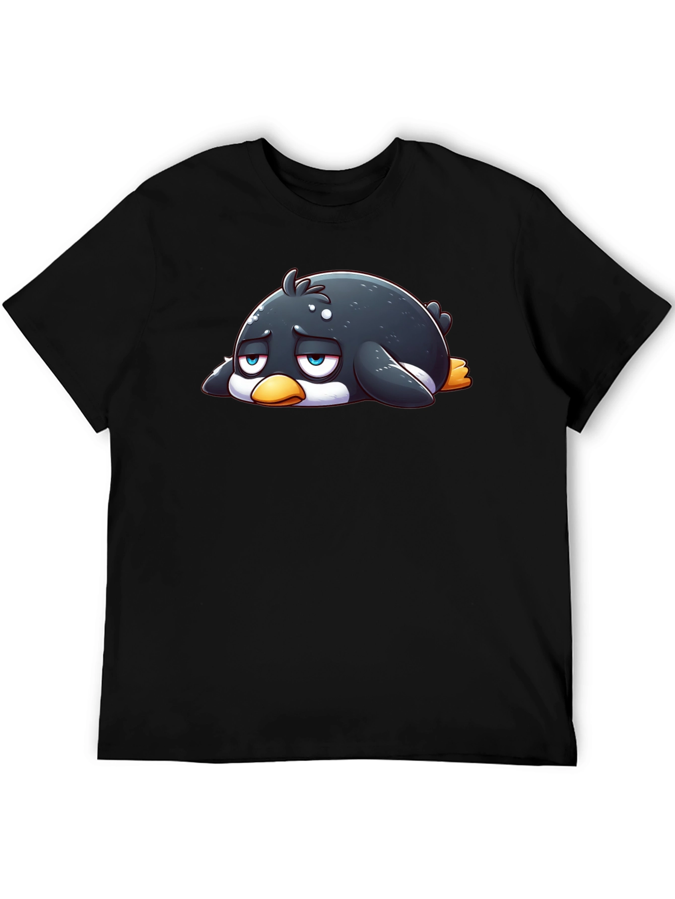 Sad Penguin Graphic Tee - Black Cotton Blend