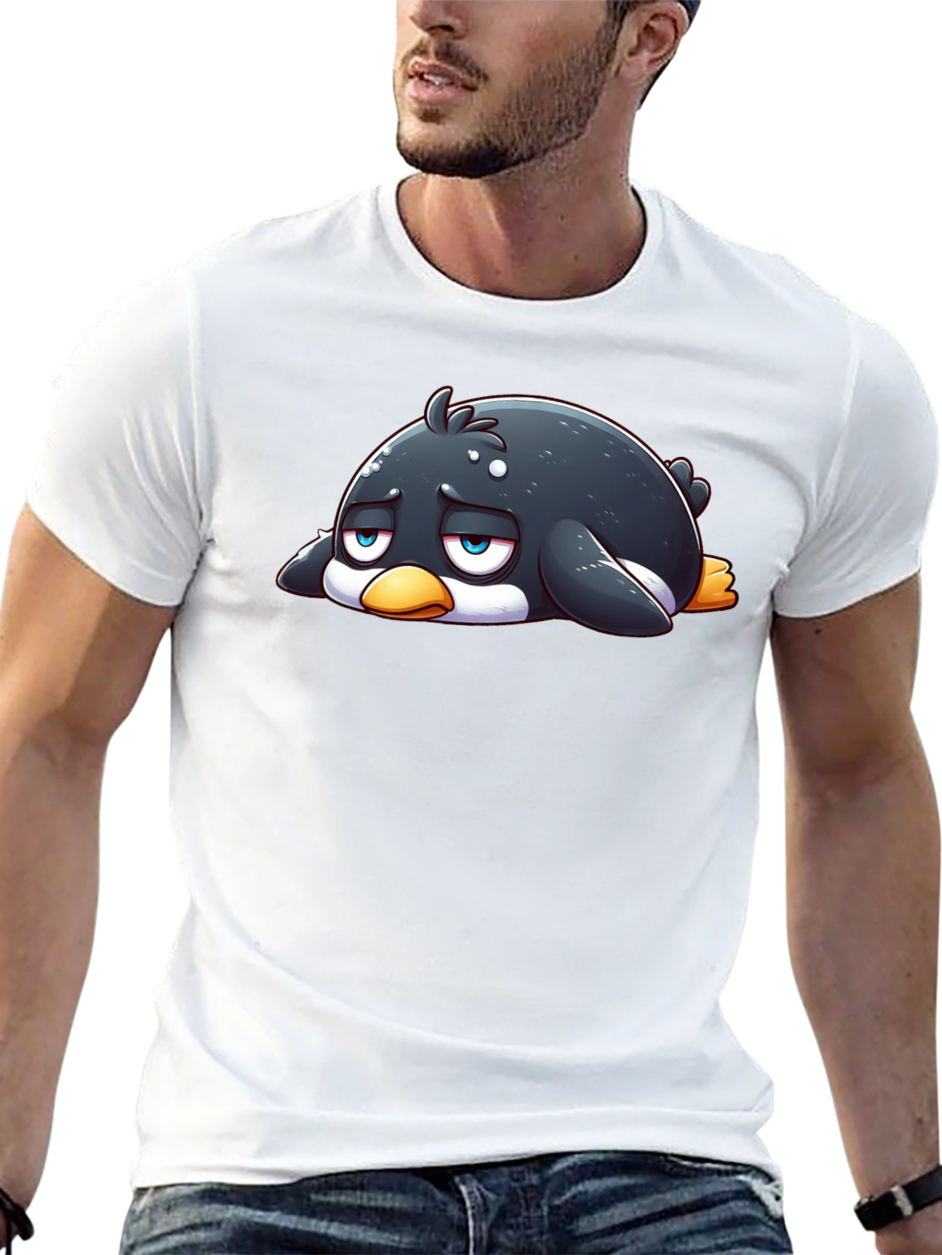 Sad Penguin Graphic Tee - Black Cotton Blend