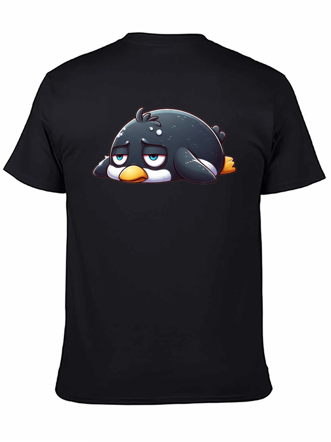 Sad Penguin Graphic Tee - Black Cotton Blend