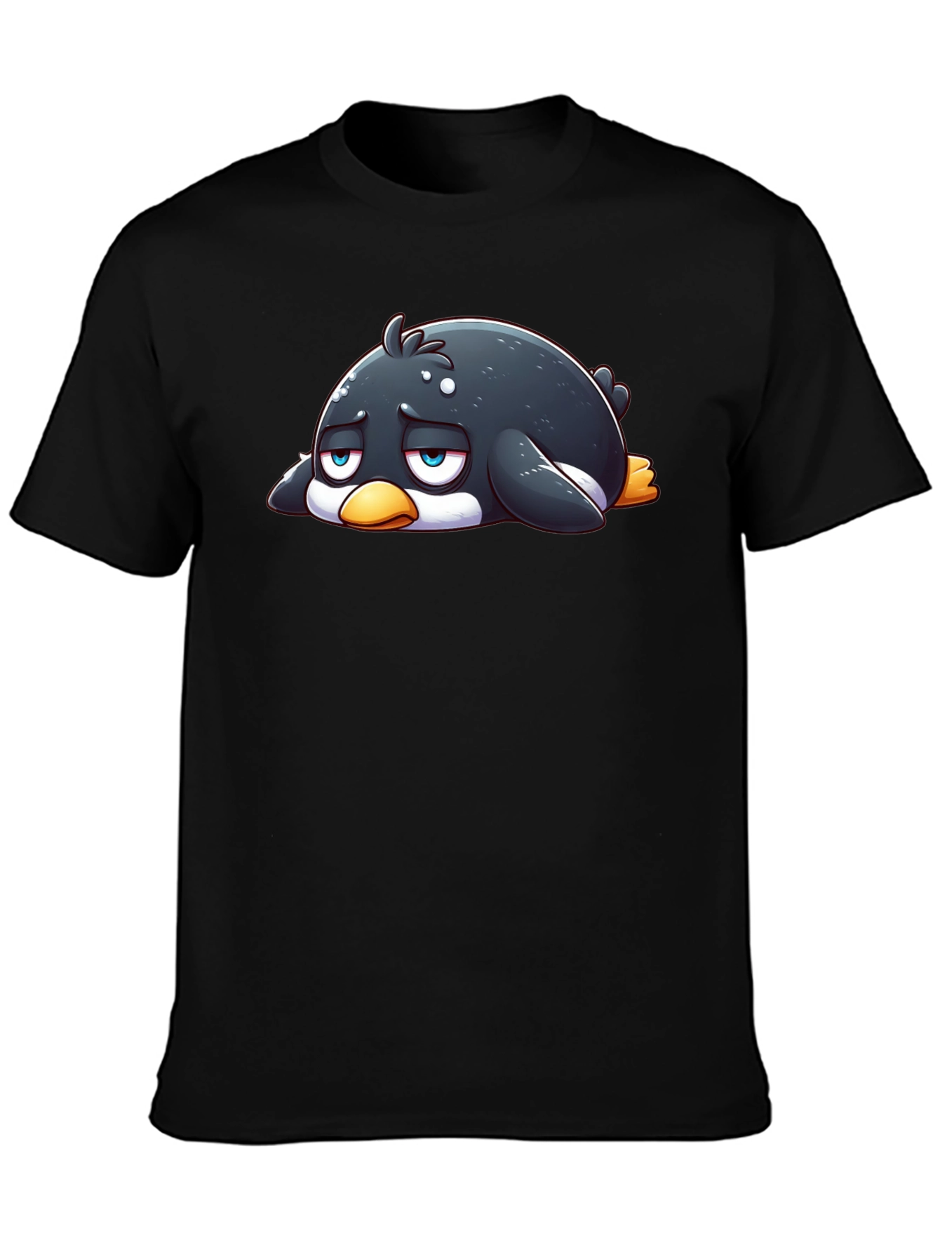 Sad Penguin Graphic Tee - Black Cotton Blend