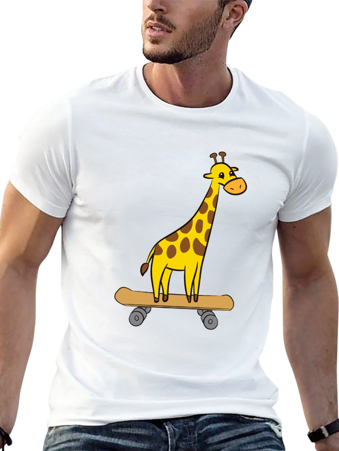 Giraffe Skateboarder Graphic Tee - Cool Animal Cartoon Shirt