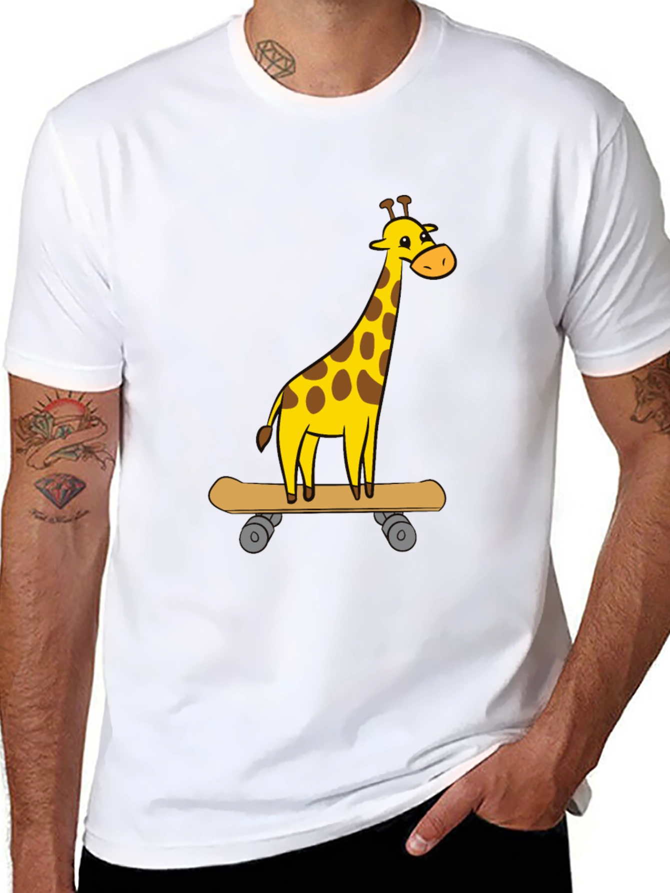 Giraffe Skateboarder Graphic Tee - Cool Animal Cartoon Shirt