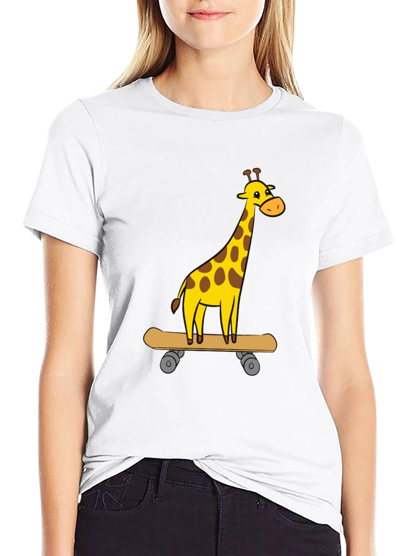 Giraffe Skateboarder Graphic Tee - Cool Animal Cartoon Shirt