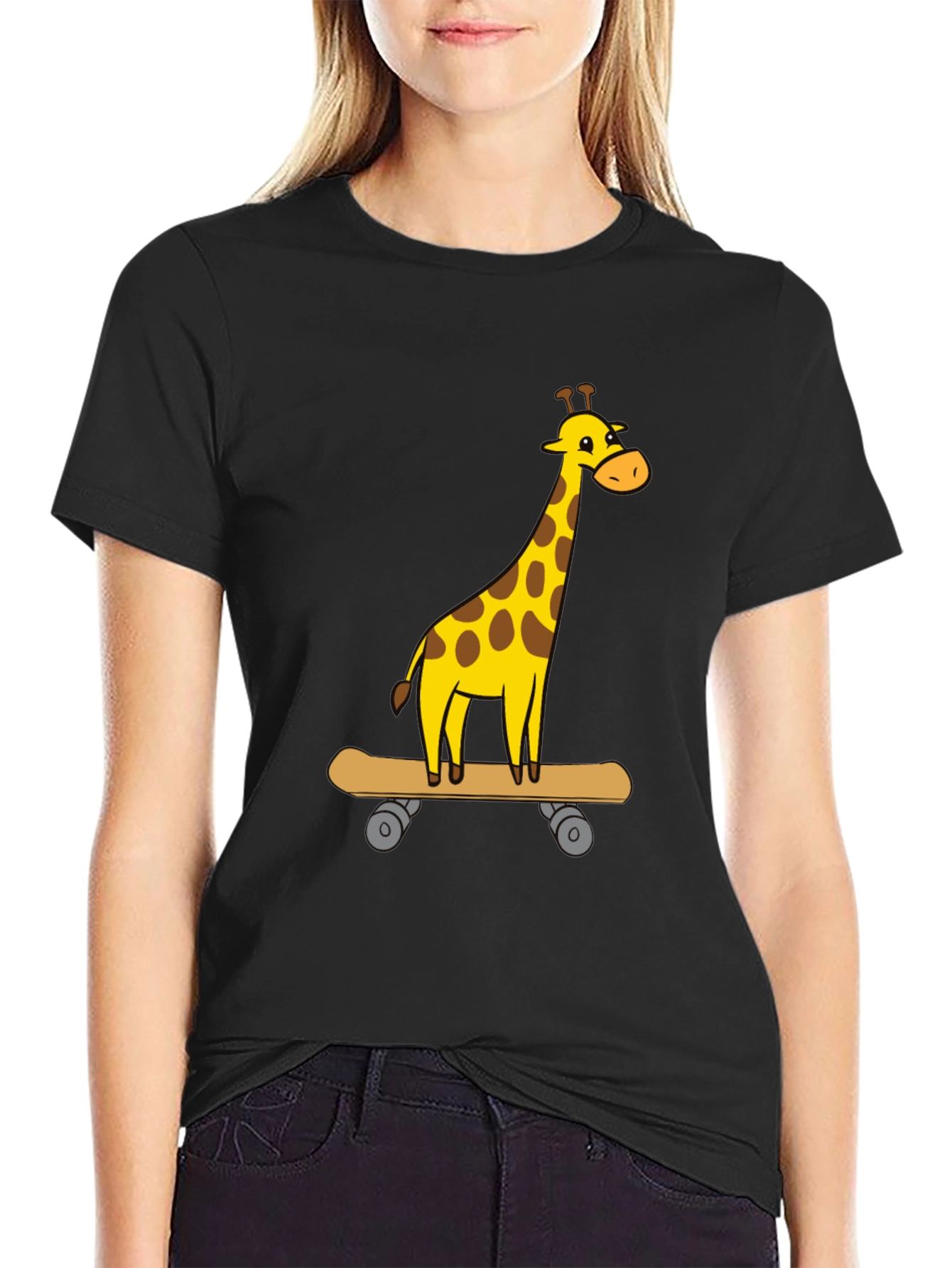 Giraffe Skateboarder Graphic Tee - Cool Animal Cartoon Shirt